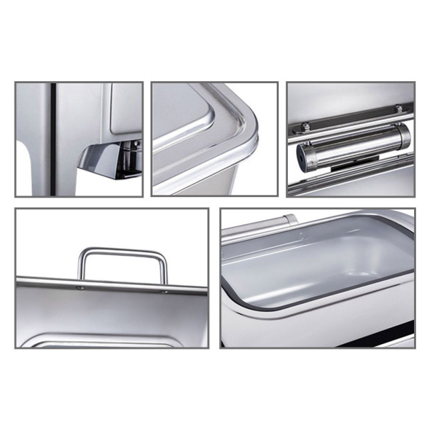 9L Rectangular Stainless Steel Soup Warmer Roll Top Chafing Dish Image 6