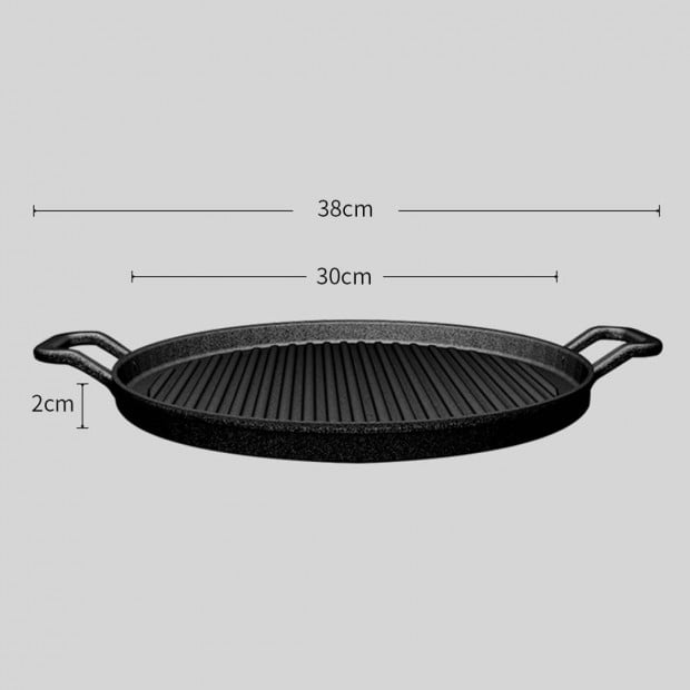 SOGA 30cm Ribbed Cast Iron Frying Pan Non-stick Coating Image 6