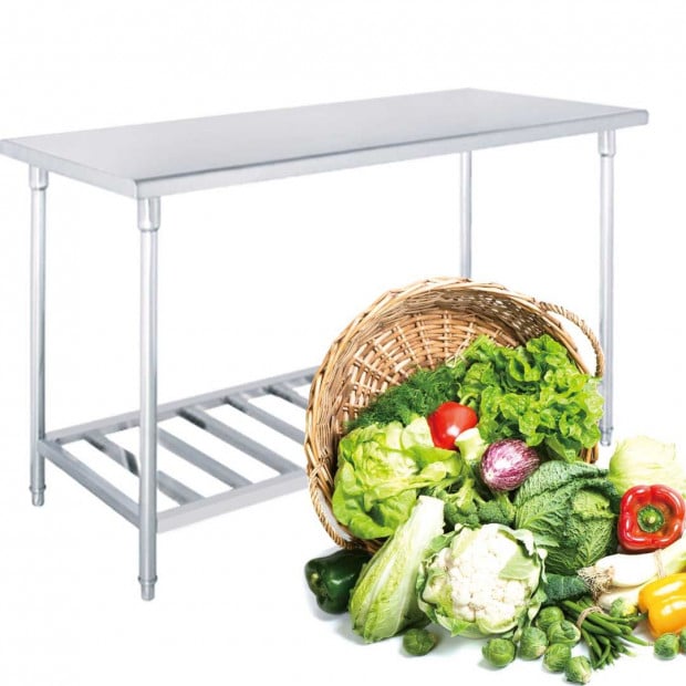 SOGA 120*70*85cm Commercial Catering Kitchen Stainless Steel Bench with Bottom Rack Image 6