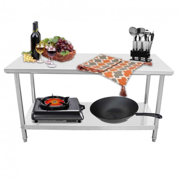 SOGA 80*70*85cm Commercial Catering Kitchen Stainless Steel Bench with Bottom Rack Image 6