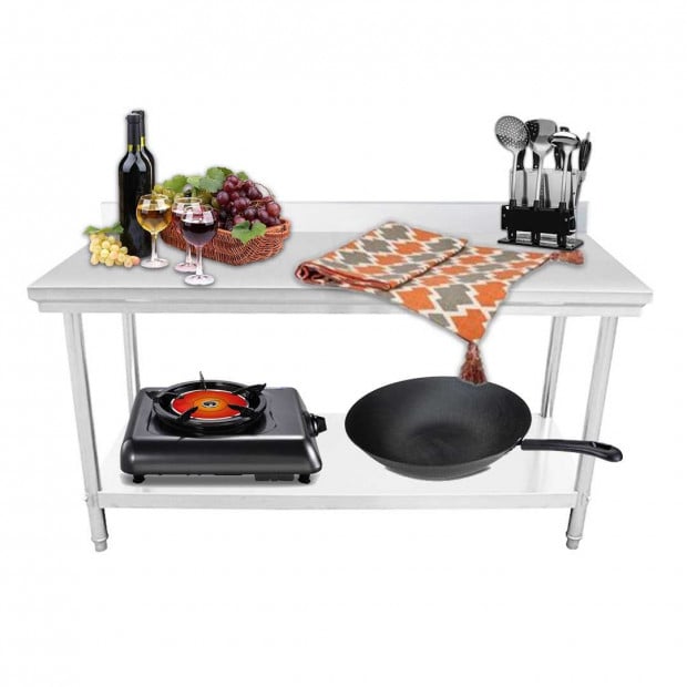 SOGA 80*70*85cm Commercial Catering Kitchen Stainless Steel Bench with Bottom Shelf Image 6