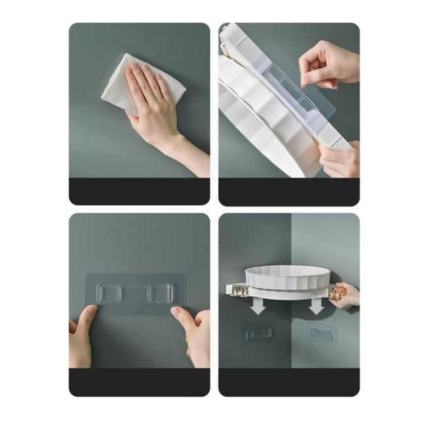 Green 360D Wall-Mounted Rotating Bathroom Organiser Corner Rack Shelf Image 7