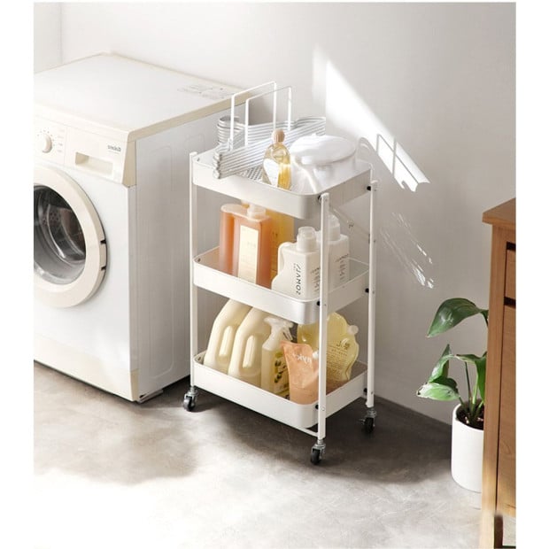 3 Tier Steel White Foldable Kitchen Cart Multi-Functional Shelves Image 7