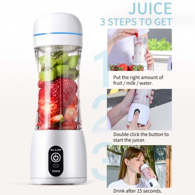 SOGA 380ml Portable USB Rechargeable Handheld Fruit Mixer Juicer Pink Image 7