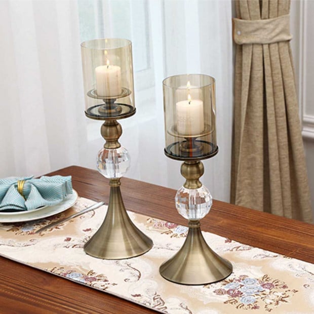 SOGA 37cm Glass Candle Holder Candle Stand Glass Metal with Candle Image 6