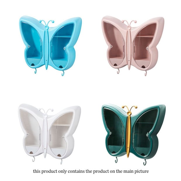 Pink Butterfly Shape Wall-Mounted Makeup Organiser Storage Box Image 7