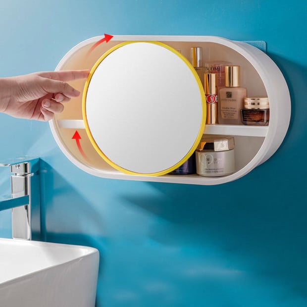 39cm Oval Wall-Mounted Mirror Storage Box Vanity Mirror Rack Image 7