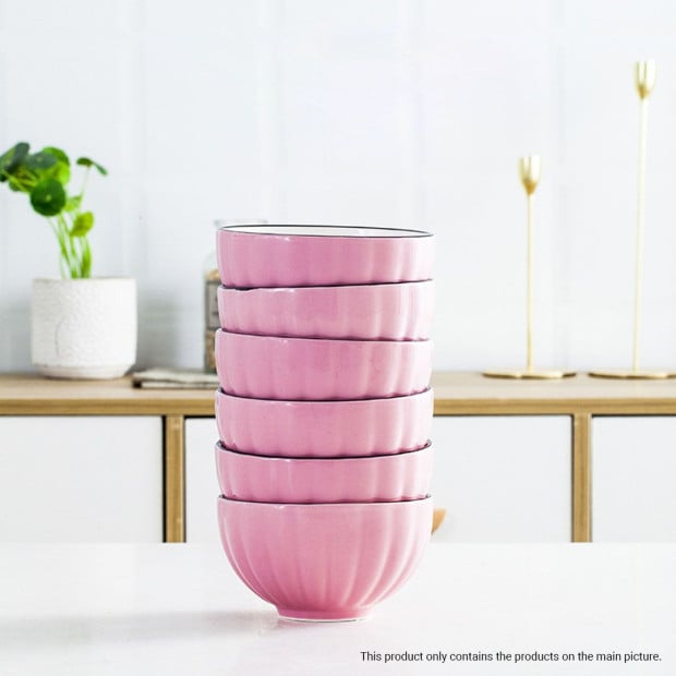 Pink Ceramic Dinnerware Crockery Soup Bowl Plate Server Set of 4 Image 6