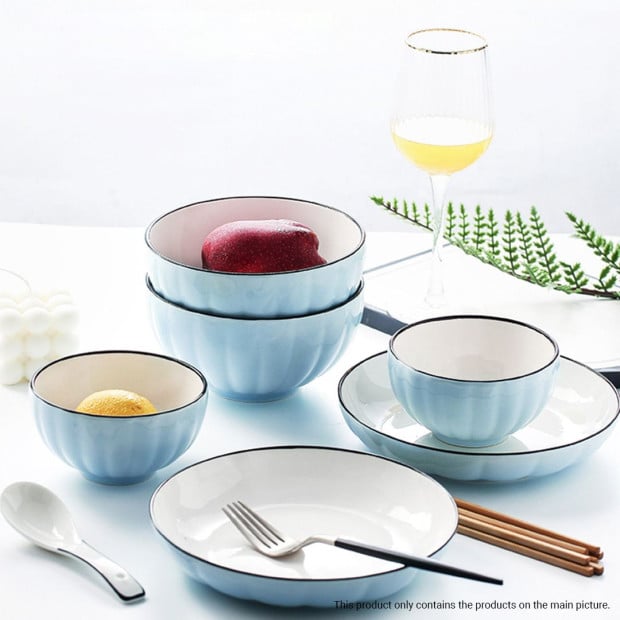 Blue JCeramic Dinnerware Crockery Soup Bowl Plate Server Set of 6 Image 7