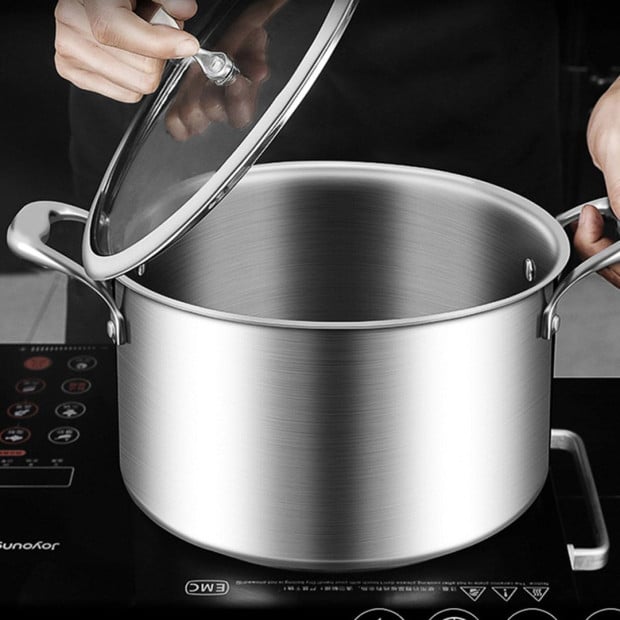 26cm Stainless Steel Soup Pot Stock Cooking Stockpot with Glass Lid Image 7