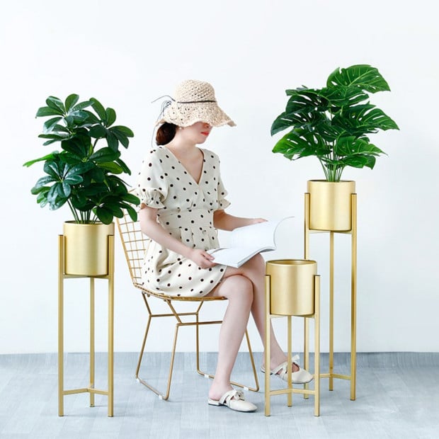 90cm Gold Metal Plant Stand with Flower Pot Holder Corner Shelving Image 7