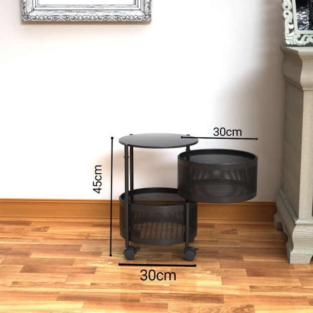 2 Tier Steel Round Rotating Kitchen Cart Shelves Storage - Grey Image 7