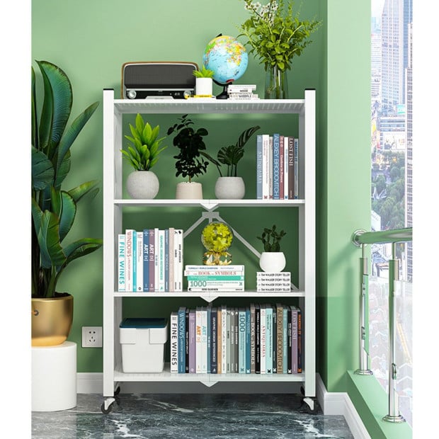 4 Tier Steel White Foldable Shelves Portable Storage with Wheels Image 7