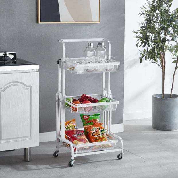 3 Tier Steel White Adjustable Kitchen Cart Multi-Functional Shelves Image 7