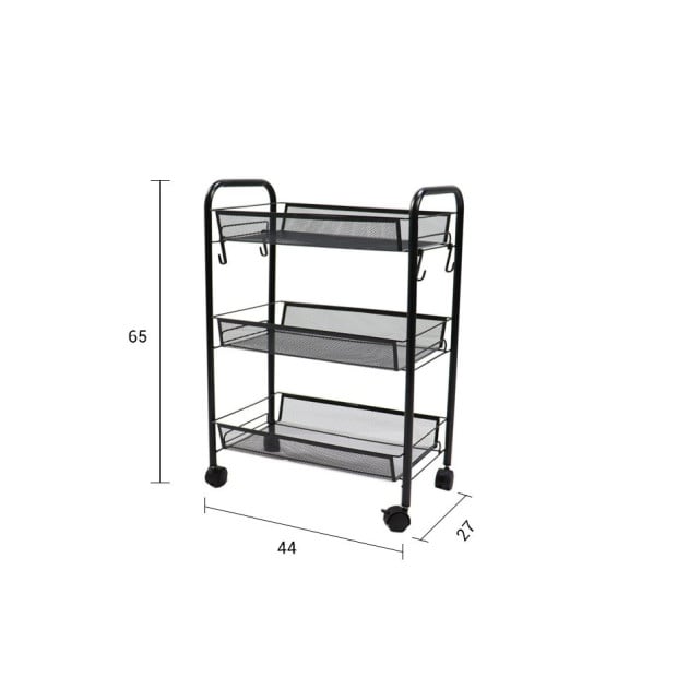 3 Tier Steel Black Bee Mesh Kitchen Cart Multi-Functional Shelves Image 7