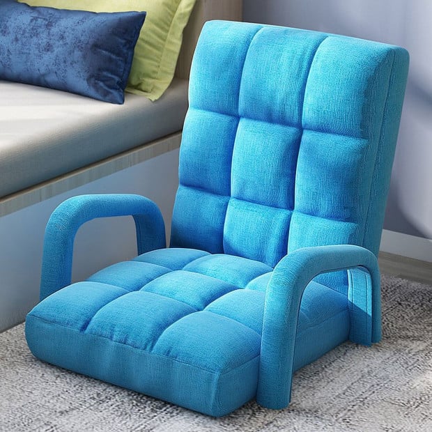 Foldable Lounge Adjustable Floor Lazy Recliner Chair w/ Armrest Blue Image 7