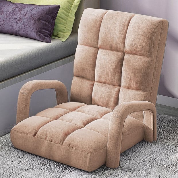 Foldable Lounge Cushion Adjustable Floor Armrest Recliner Chair Khaki Image 7