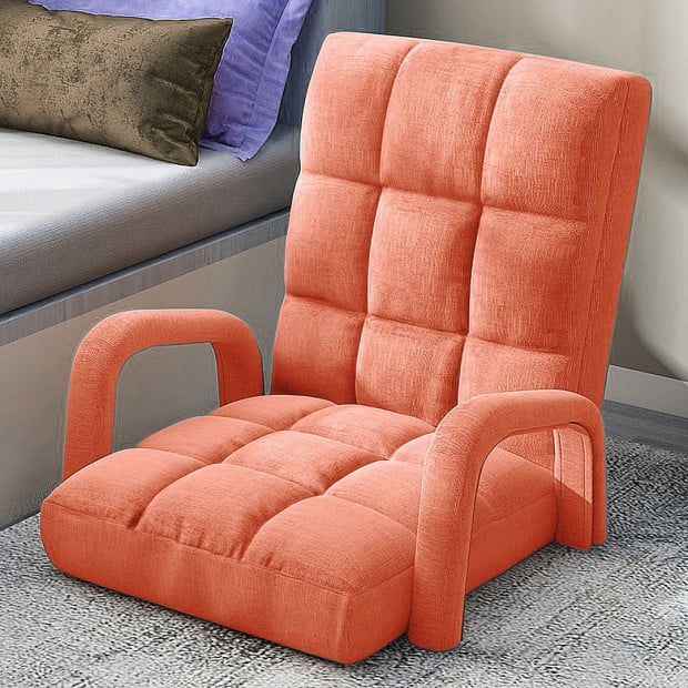 Foldable Lounge Cushion Adjustable Floor Armrest Recliner Chair Orange Image 7