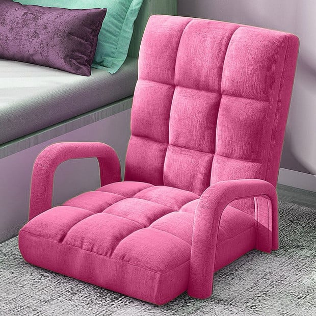 Foldable Lounge Cushion Adjustable Floor Armrest Recliner Chair Pink Image 7