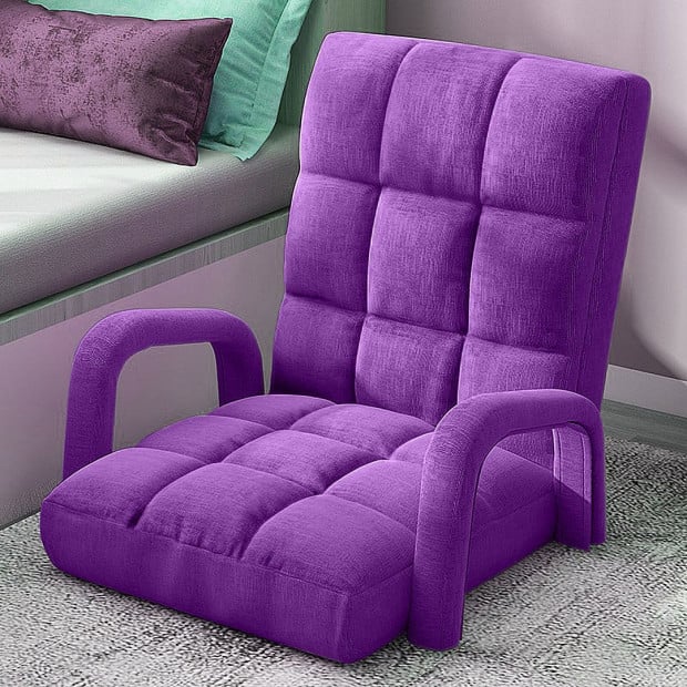 Foldable Lounge Cushion Adjustable Floor Armrest Recliner Chair Purple Image 7