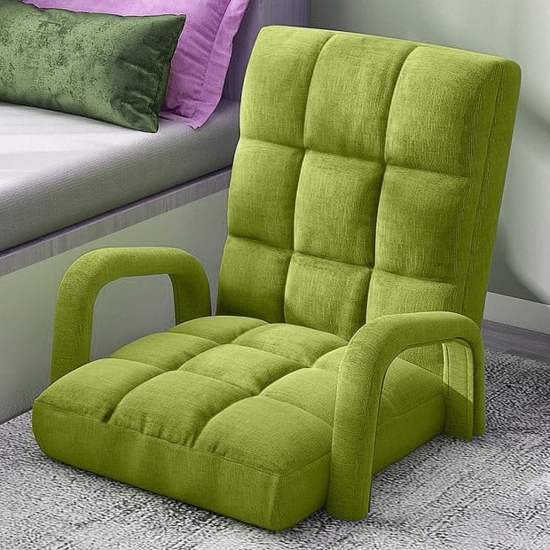 Foldable Lounge Cushion Adjustable Floor Recliner Chair Armrest Green Image 7