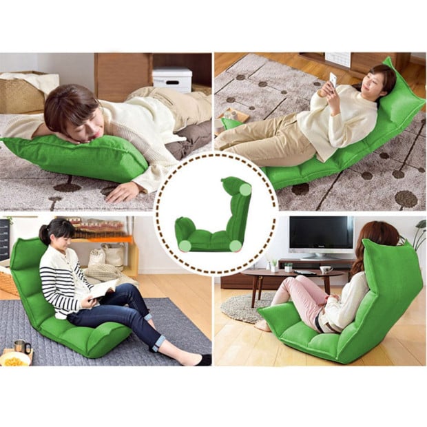 Foldable Tatami Floor Sofa Lounge Chair Recliner Lazy - Green Image 7