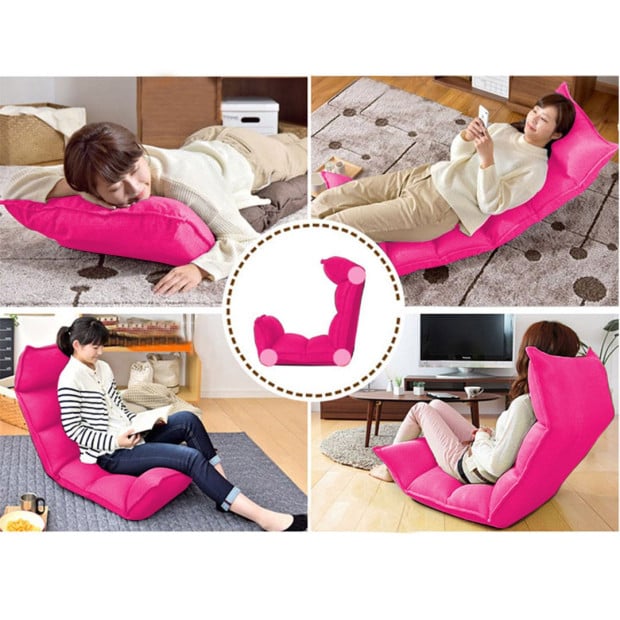 Foldable Tatami Floor Sofa Meditation Lounge Chair Recliner Pink Image 7