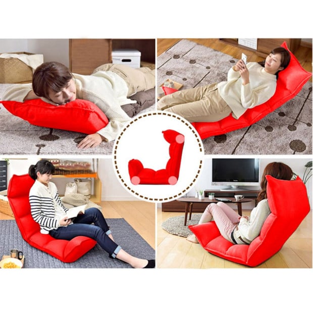 Foldable Tatami Floor Sofa Meditation Lounge Chair Recliner Red Image 7