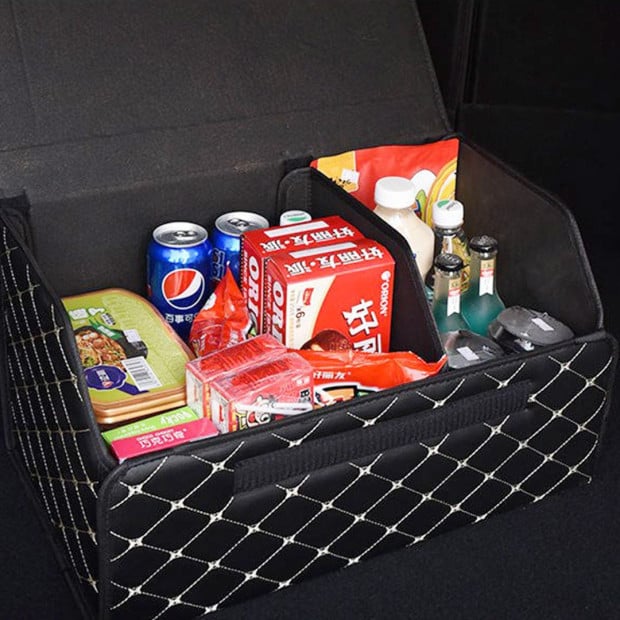 Car Boot Collapsible Foldable Trunk Cargo Box Black/Gold Stitch Small Image 7