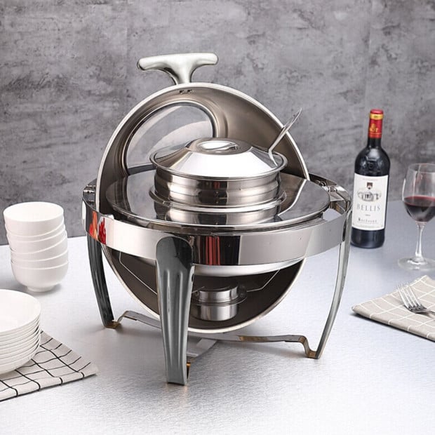 6.5L Stainless Steel Round Soup Tureen Bowl Dish Catering Warmer Image 7