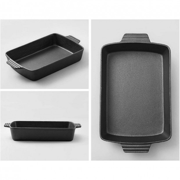 SOGA 2X 33cm Cast Iron Rectangle Bread Cake Baking Dish Pan Image 7