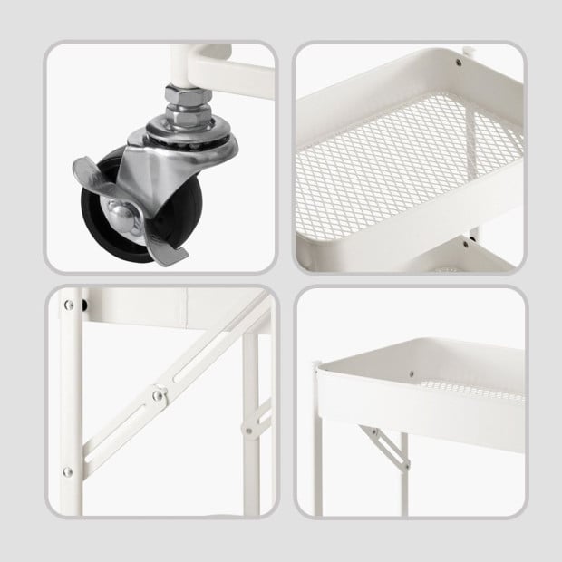 3 Tier Steel White Foldable Kitchen Cart Multi-Functional Shelves Image 8