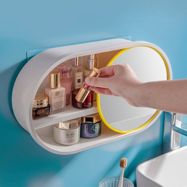39cm Oval Wall-Mounted Mirror Storage Box Vanity Mirror Rack Image 8
