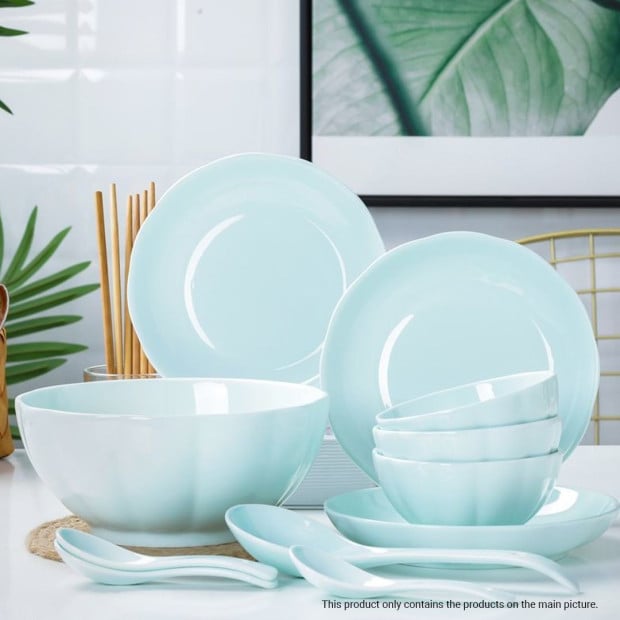 Light Blue Ceramic Dinnerware Crockery Soup Bowl Plate Set of 4 Image 8