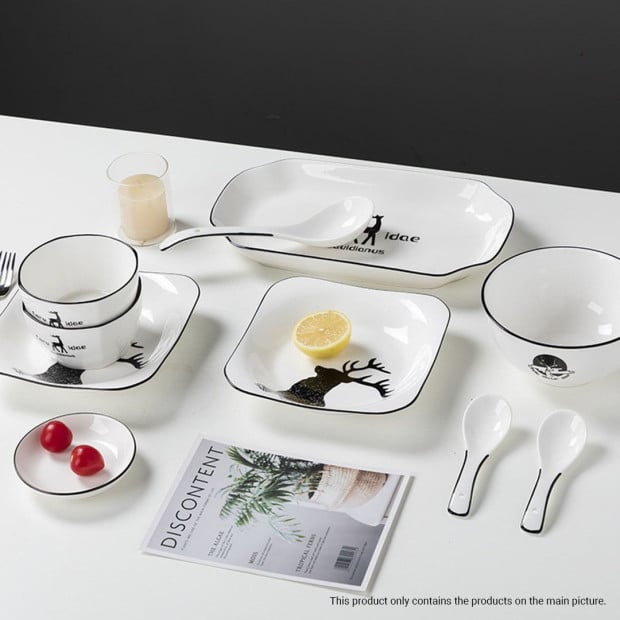 White Antler Printed Ceramic Dinnerware Set Crockery Set of 13 Image 8