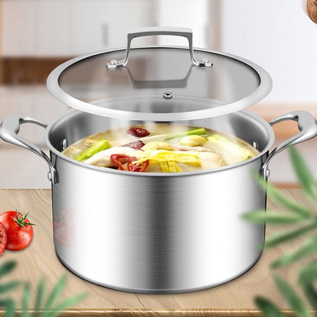 26cm Stainless Steel Soup Pot Stock Cooking Stockpot with Glass Lid Image 8