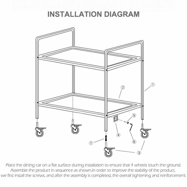 2 Tier 95x50x95cm Stainless Steel Kitchen Dining Food Cart Trolley Image 8