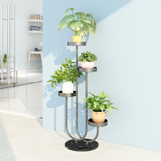 U Shaped Plant Stand Round Flower Pot Tray Black Metal Shelf Image 8