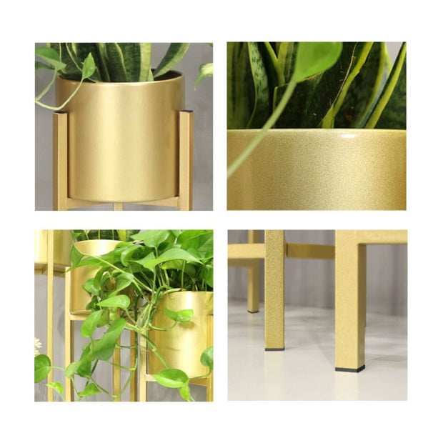 75cm Gold Metal Plant Stand with Flower Pot Holder Corner Shelving Image 8