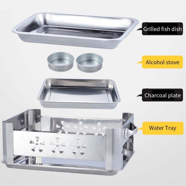 36CM Portable Stainless Steel Chafing Dish BBQ Stove Grill Plate Image 8