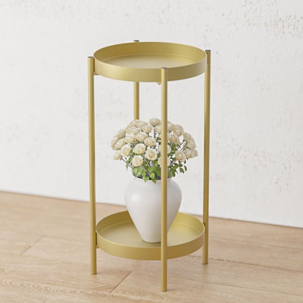 2 Layer 80cm Gold Metal Plant Stand Flower Pot Holder Corner Shelving Image 8