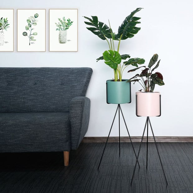 80cm Tripod Flower Pot Plant Stand with Pink Flowerpot Holder Rack Image 8
