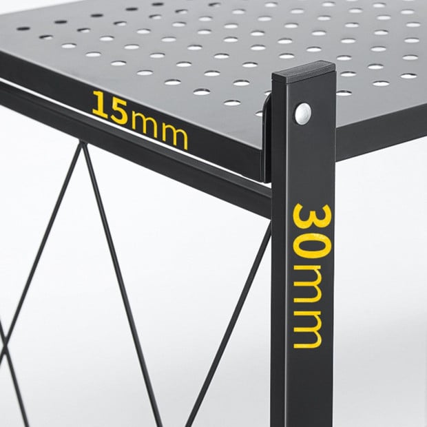 3 Tier Steel Black Foldable Kitchen Cart Storage Shelves Rack Image 8