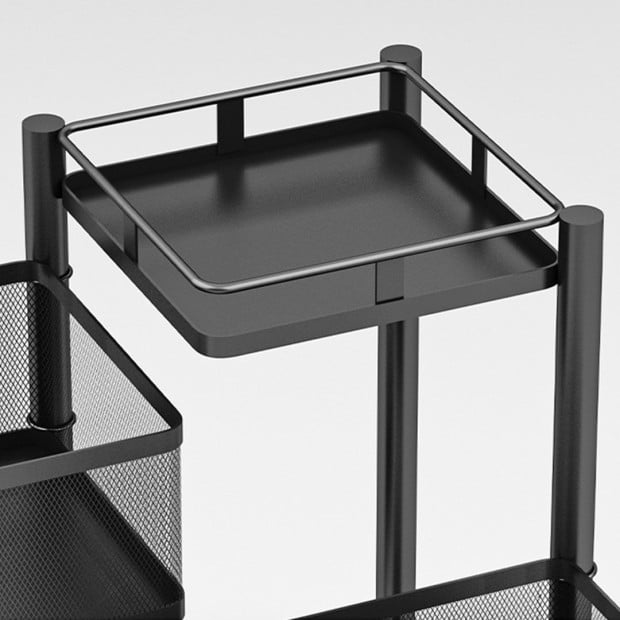 4 Tier Steel Square Rotating Kitchen Cart Shelves with Wheels - Grey Image 8
