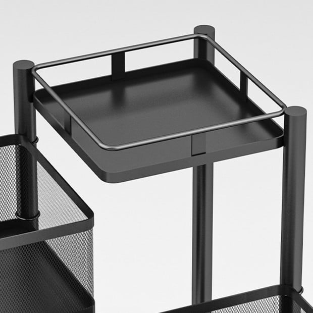 5 Tier Steel Square Rotating Kitchen Cart Shelves with Wheels - Grey Image 8