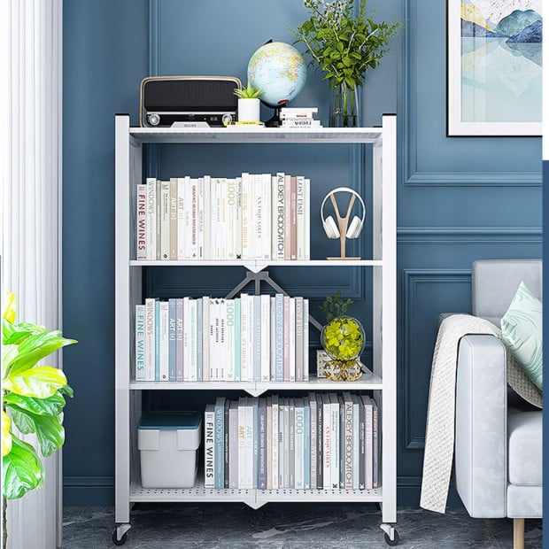 4 Tier Steel White Foldable Shelves Portable Storage with Wheels Image 8