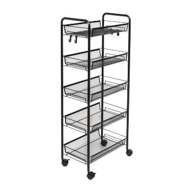 5 Tier Steel Black Bee Mesh Kitchen Cart with Wheels Image 8