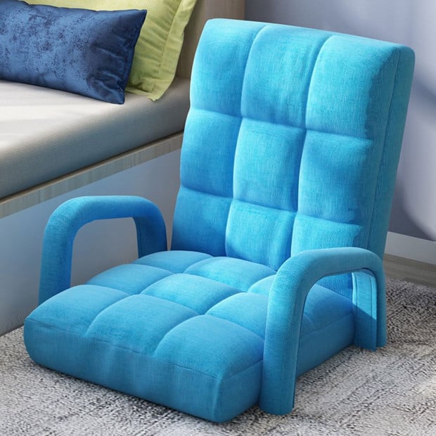 Foldable Lounge Adjustable Floor Lazy Recliner Chair w/ Armrest Blue Image 8