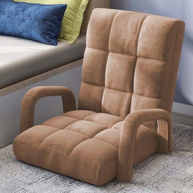 Foldable Lounge Cushion Adjustable Floor Armrest Recliner Chair Khaki Image 8