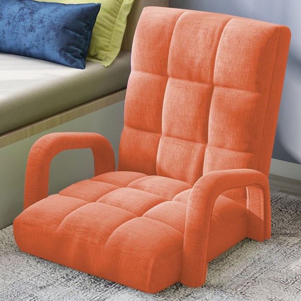 Foldable Lounge Cushion Adjustable Floor Armrest Recliner Chair Orange Image 8